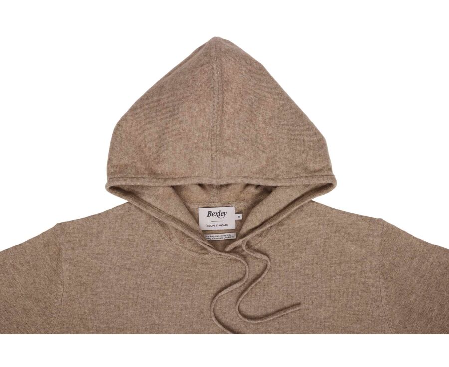 Pull homme à capuche taupe chiné en laine d'agneau - HOODRICK