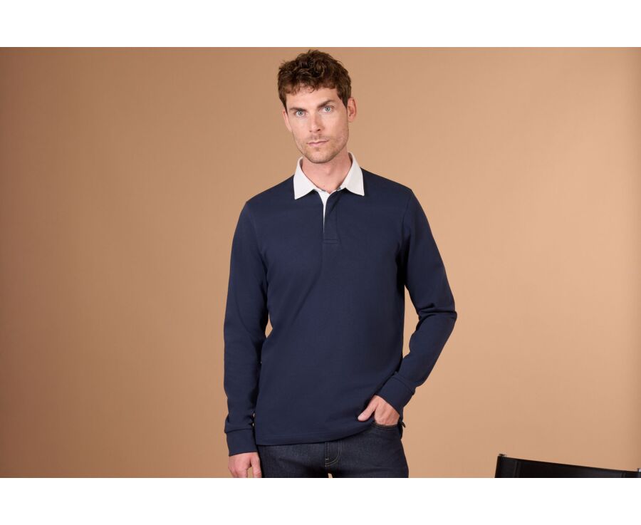 Polo rugby homme manches longues en jersey lavé navy - SKYLER