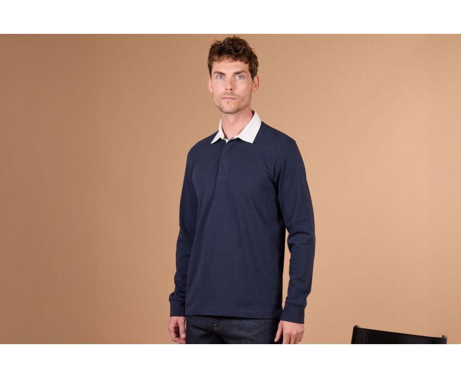 Polo rugby homme manches longues en jersey lavé navy - SKYLER