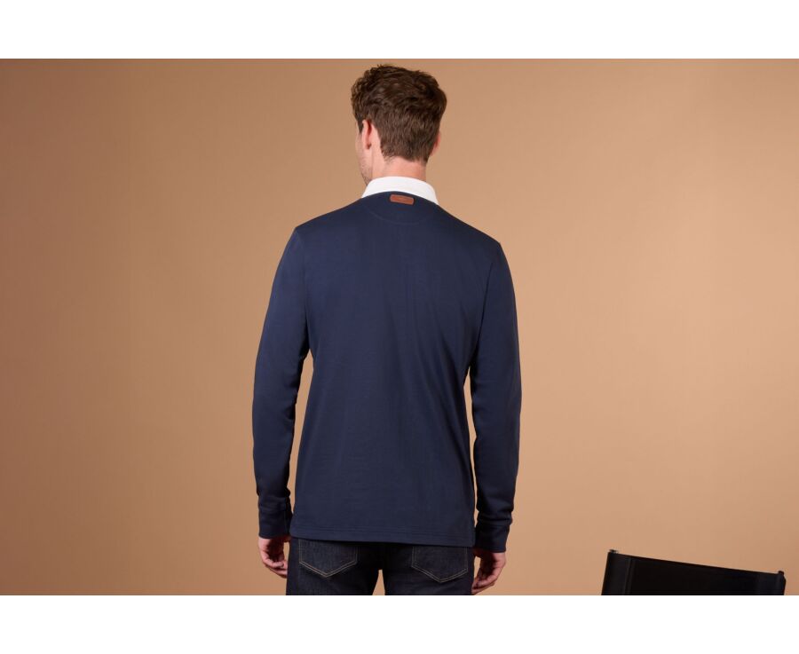 Polo rugby homme manches longues en jersey lavé navy - SKYLER
