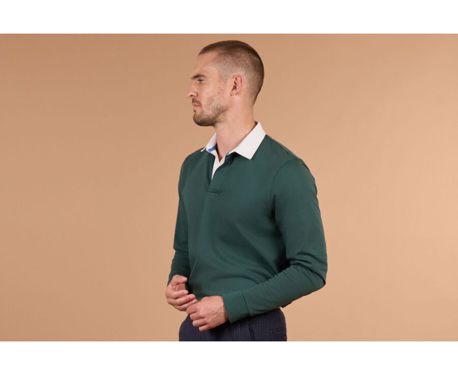 Polo rugby homme manches longues vert foncé en jersey - SKYLER