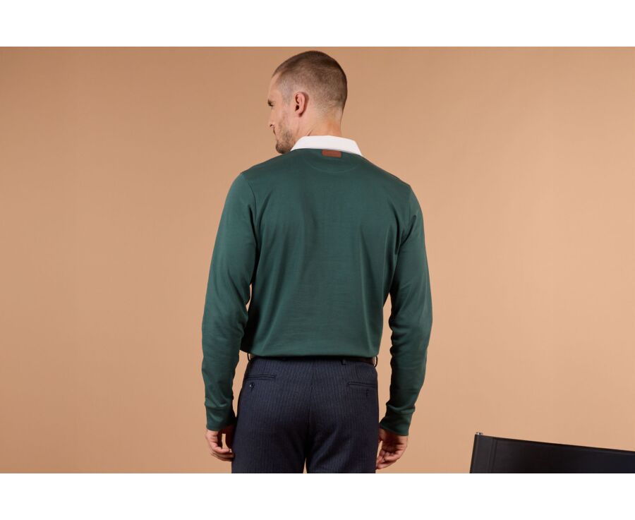 Polo rugby homme manches longues vert foncé en jersey - SKYLER