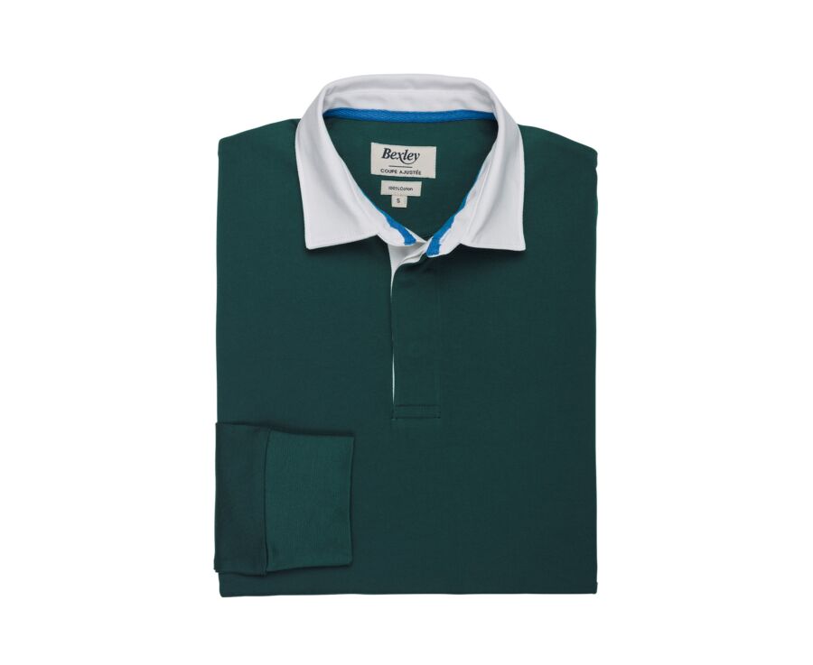 Polo rugby homme manches longues vert foncé en jersey - SKYLER