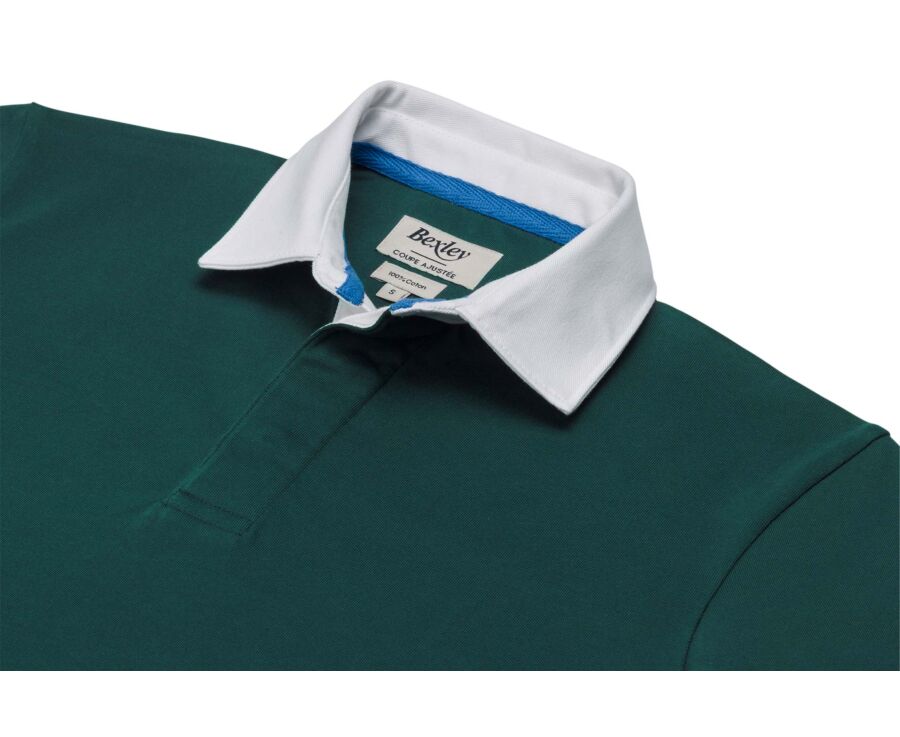 Polo rugby homme manches longues vert foncé en jersey - SKYLER