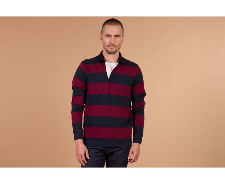 Polo rugby homme manches longues bordeaux et navy - SKYLER