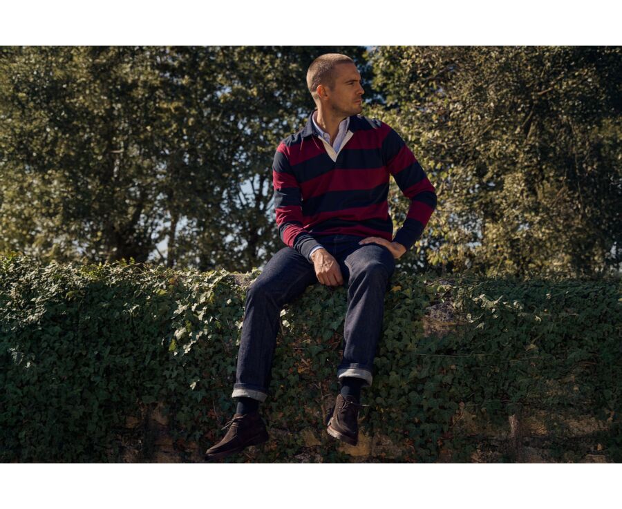 Polo rugby homme manches longues bordeaux et navy - SKYLER