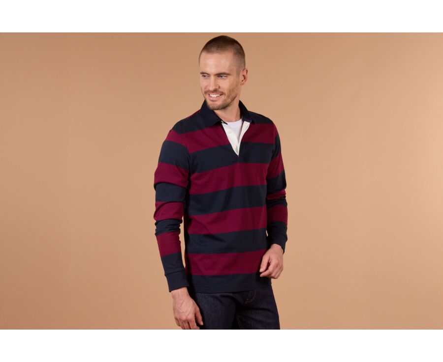 Polo rugby homme manches longues bordeaux et navy - SKYLER