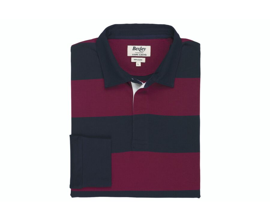 Polo rugby homme manches longues bordeaux et navy - SKYLER