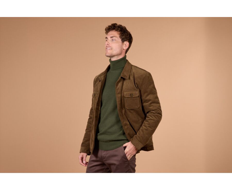 Veste surchemise homme en velours kaki matelassée - CARSTEN