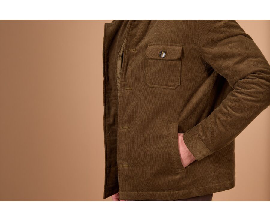 Veste surchemise homme en velours kaki matelassée - CARSTEN