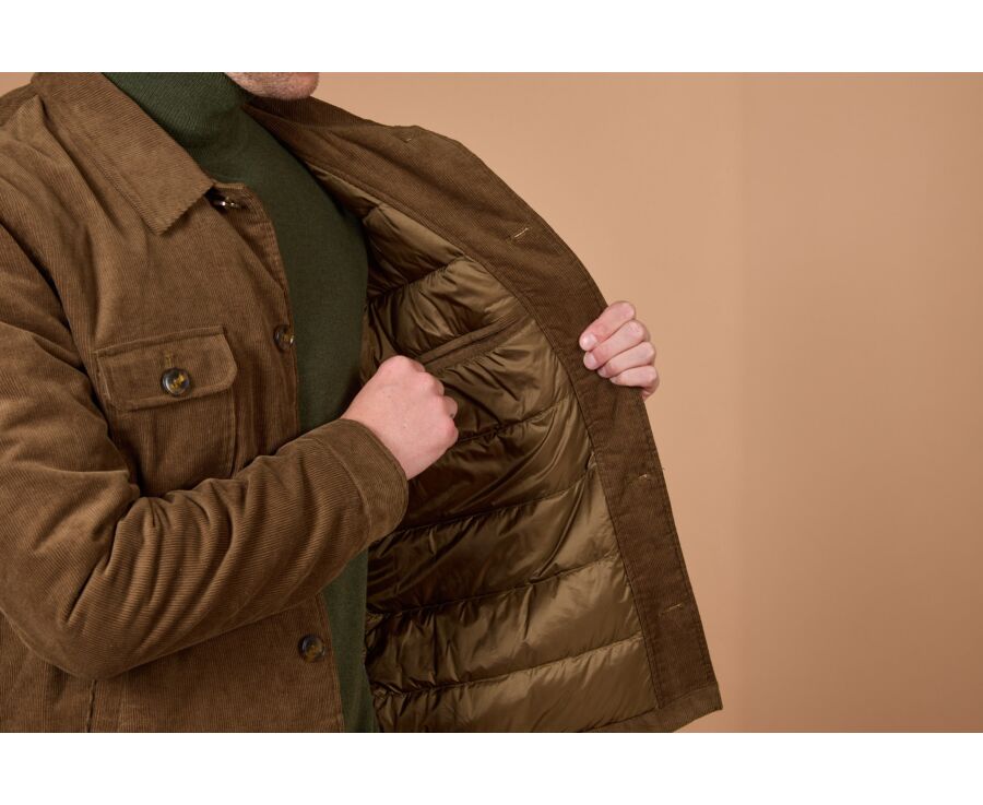 Veste surchemise homme en velours kaki matelassée - CARSTEN