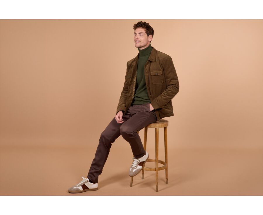 Veste surchemise homme en velours kaki matelassée - CARSTEN