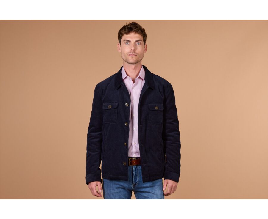 Veste surchemise homme en velours navy matelassée - CARSTEN