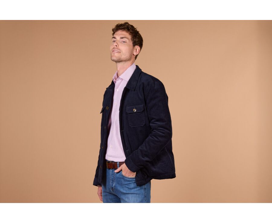 Veste surchemise homme en velours navy matelassée - CARSTEN