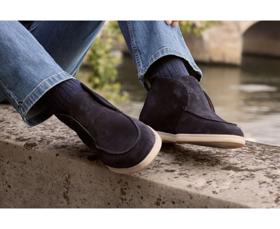 Low boot homme en velours marine style Chelsea - ANKONA