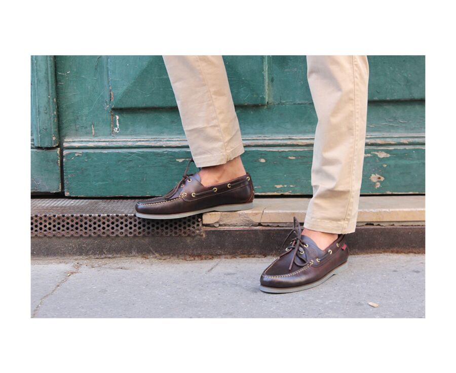Chaussures bateau homme cuir Marron Foncé - TRAWLER
