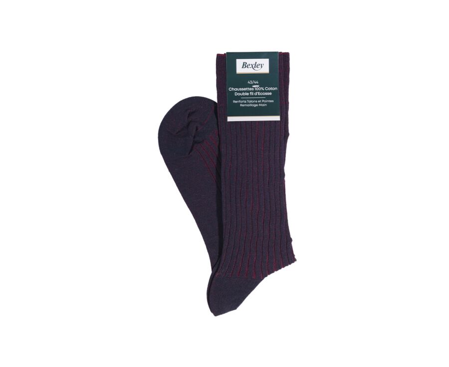 Chaussettes ville homme fil d’Écosse Marine et Rouge Bordeaux