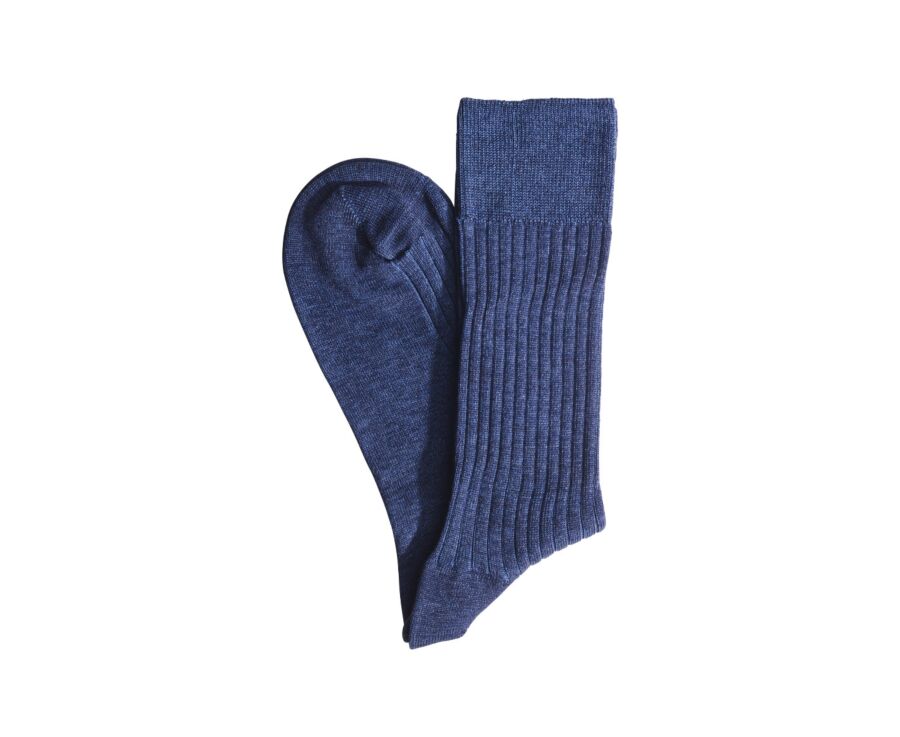 Chaussettes fils d'Ecosse avec côtes Bleu Chiné et Bleu Moyen