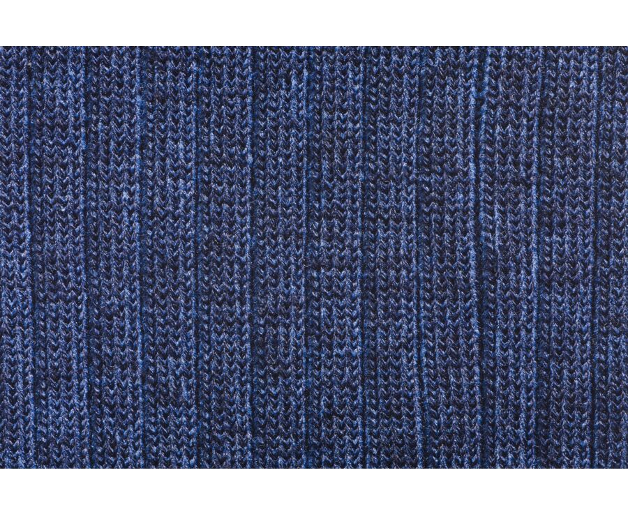 Chaussettes fils d'Ecosse avec côtes Bleu Chiné et Bleu Moyen