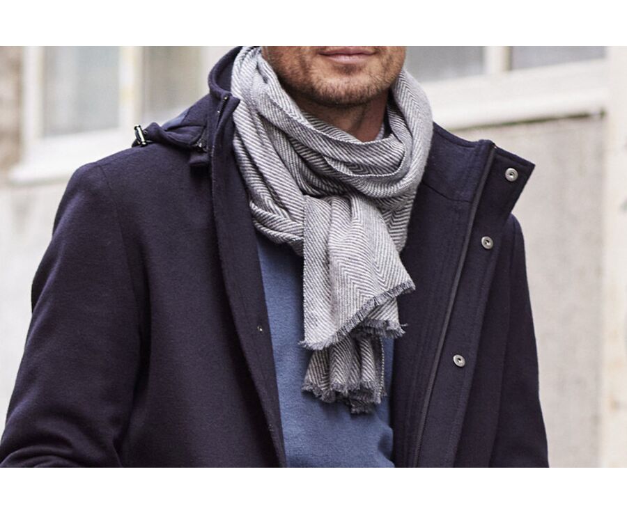 Écharpe fine Laine et Cachemire Gris et Ecru