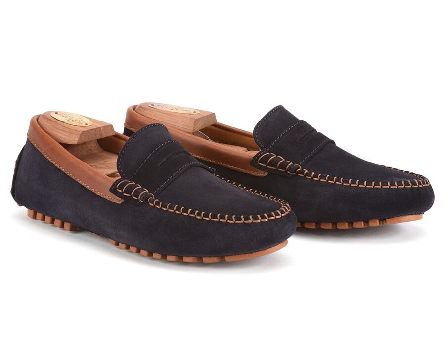 Mocassin été Velours Marine Et Châtaigne - BISCAYNE