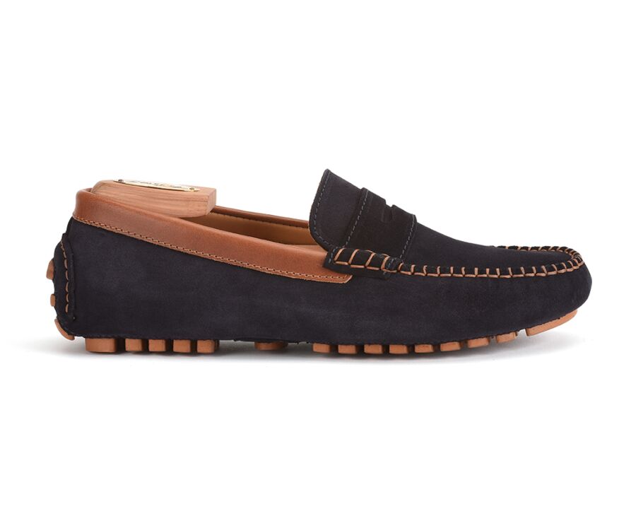 Mocassin été Velours Marine Et Châtaigne - BISCAYNE