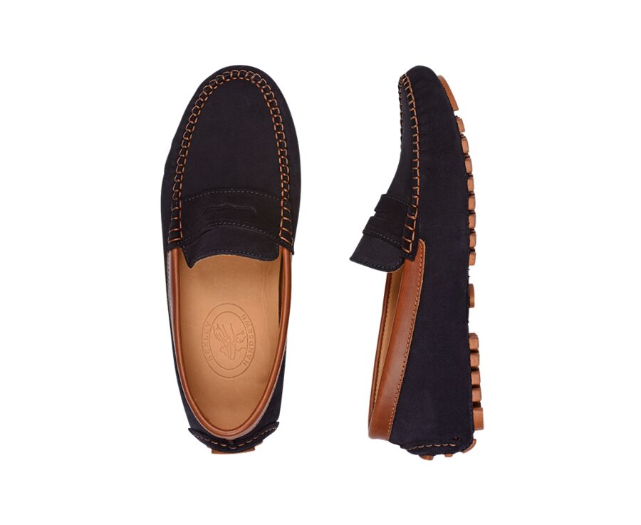 Mocassin été Velours Marine Et Châtaigne - BISCAYNE