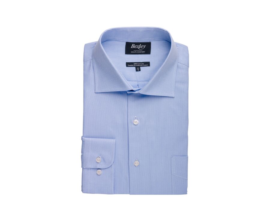 Chemise coton twill bleue - Col italien - CLAUDIO