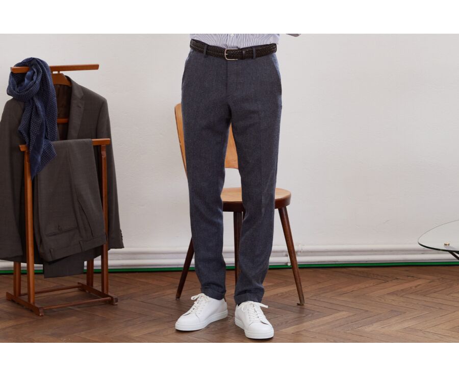 Pantalon habillé homme Chevron Gris Bleu - LELIAN