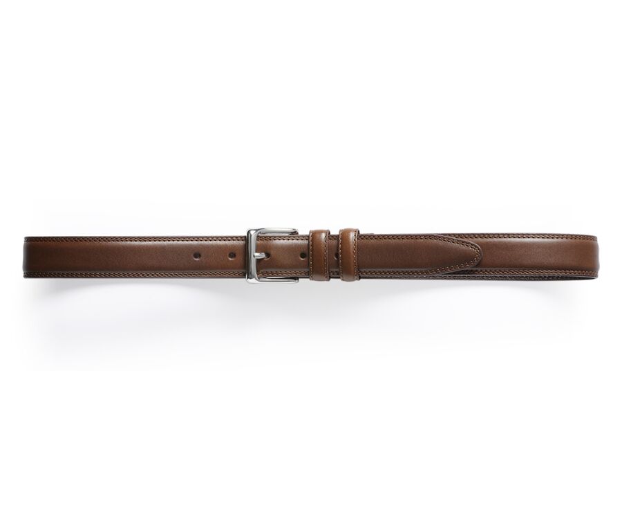 Ceinture cuir homme Châtaigne avec boucle argent - BRIXTON SILVER