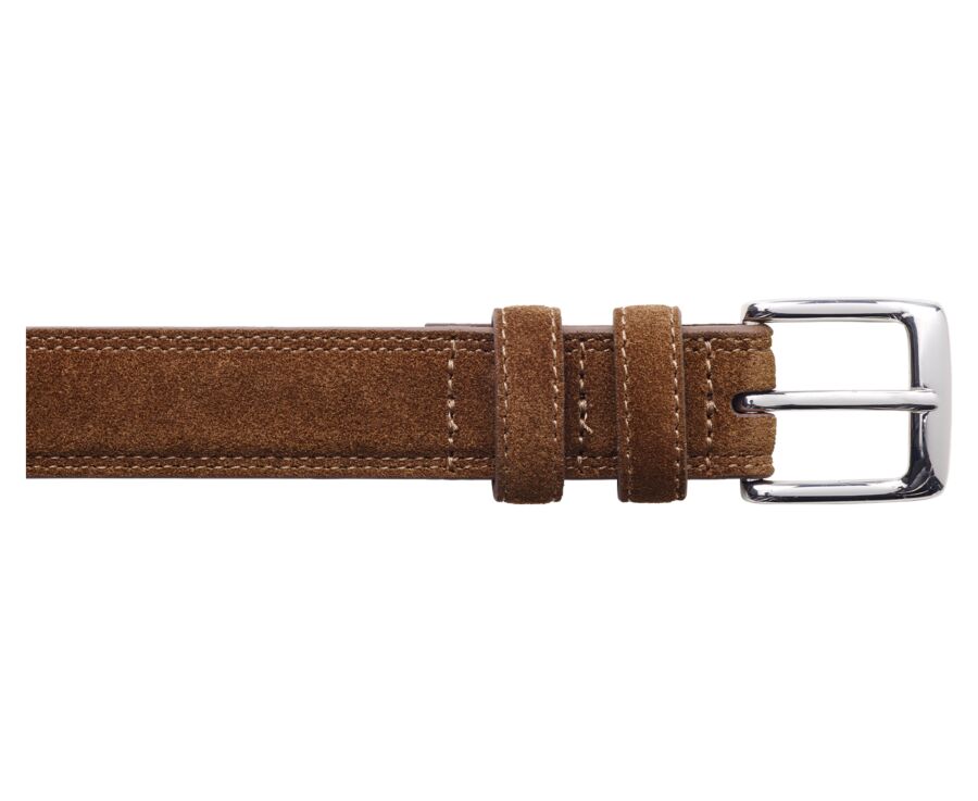 Ceinture cuir homme Velours Havane avec boucle argent  - BRIXTON SILVER