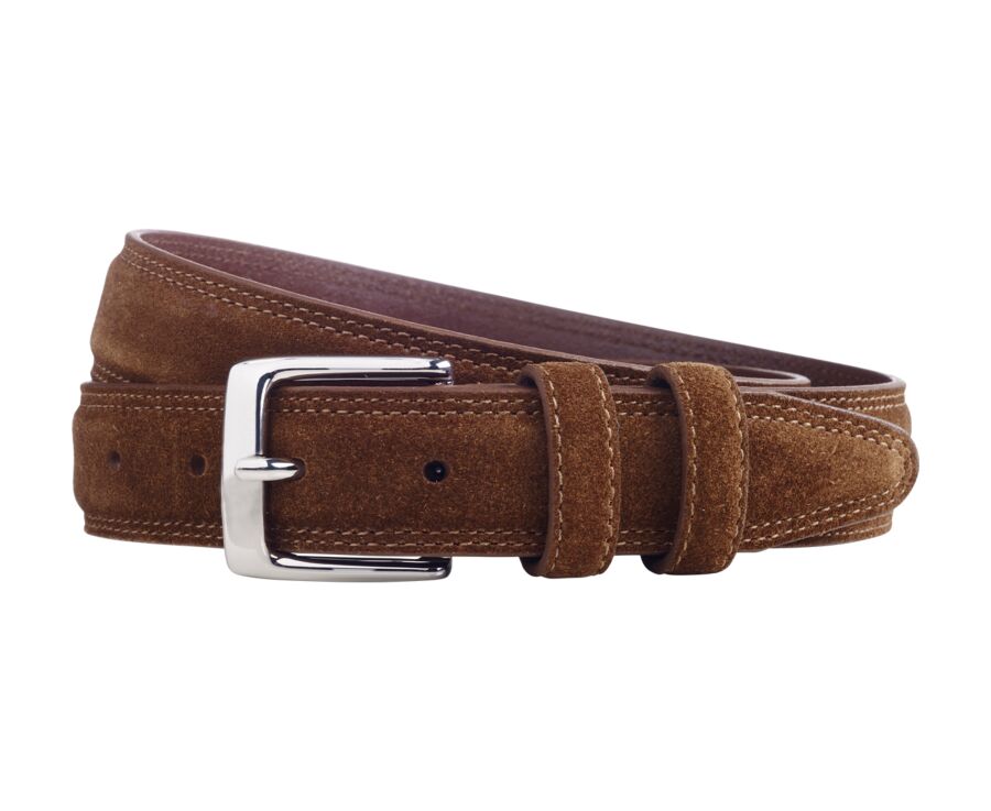 Ceinture cuir homme Velours Havane avec boucle argent  - BRIXTON SILVER