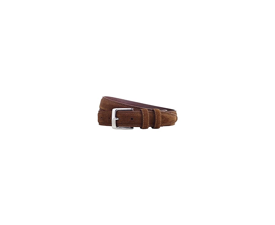Ceinture cuir homme Velours Havane avec boucle argent  - BRIXTON SILVER
