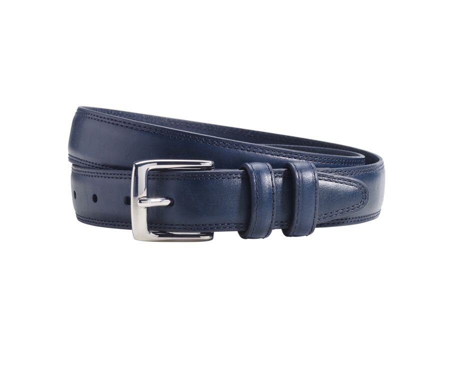 Ceinture cuir homme Bleu Patiné avec boucle argent - BRIXTON SILVER