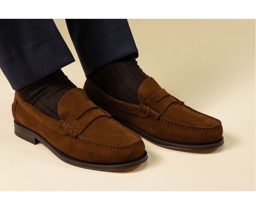 Mocassin homme havane en velours - style british - YALE