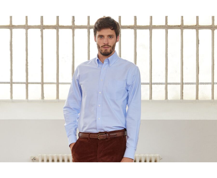 Chemise bleue Oxford à poche - Col américain - HAROLD