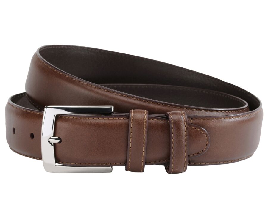 Ceinture luxe homme Châtaigne - WESTGATE SILVER