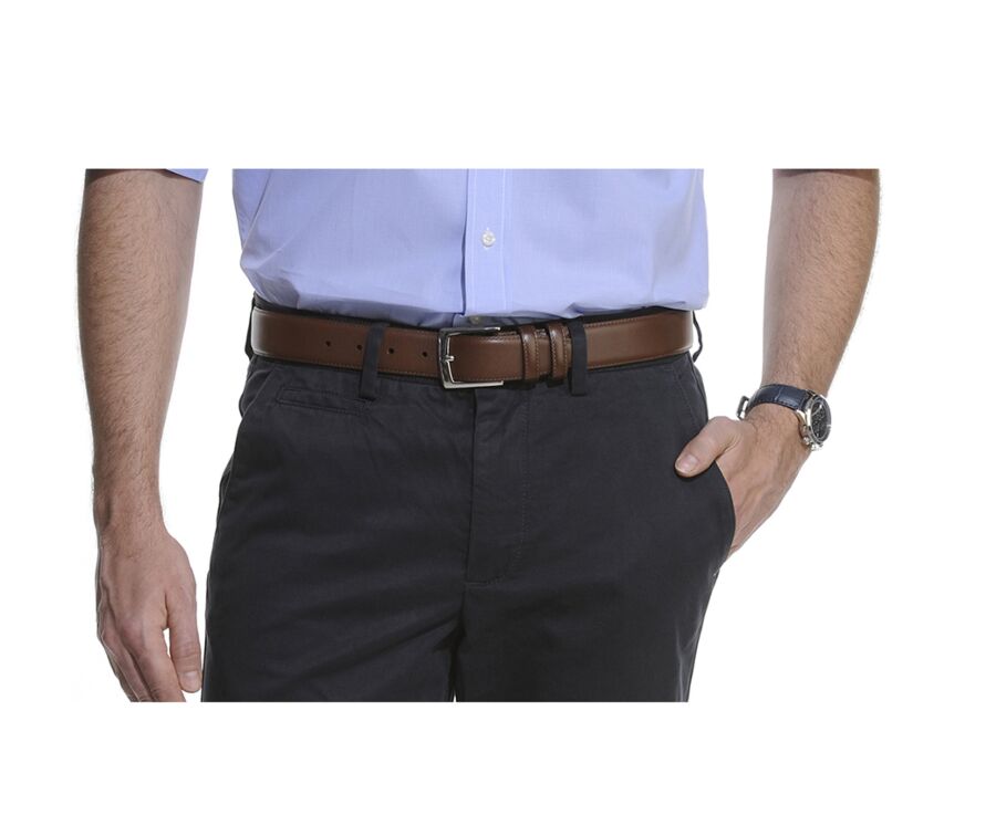 Ceinture luxe homme Châtaigne - WESTGATE SILVER