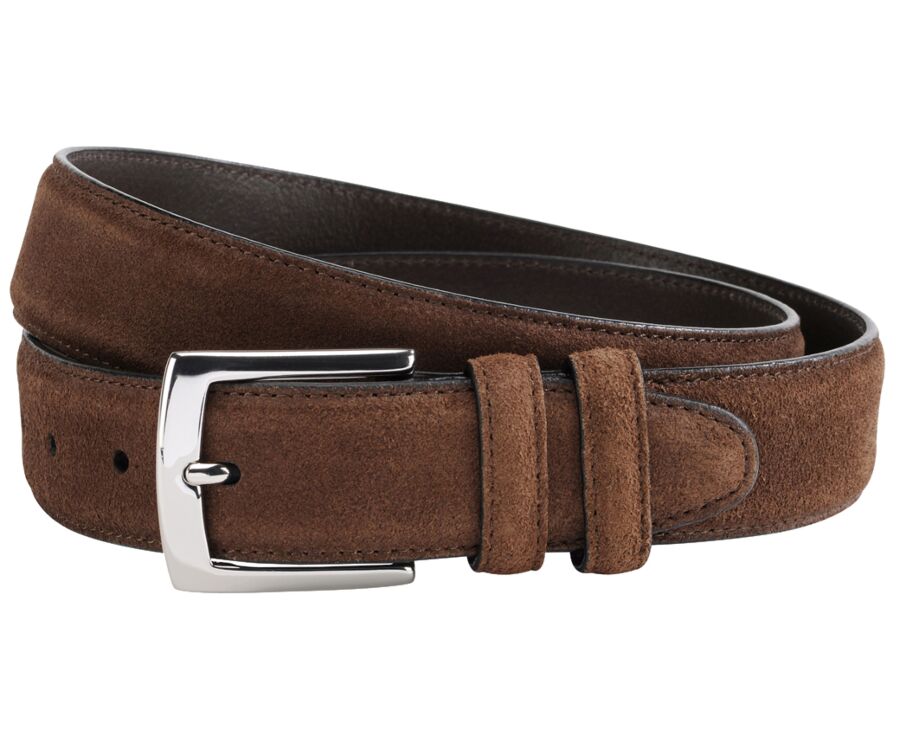 Ceinture luxe homme Velours Havane - WESTGATE SILVER