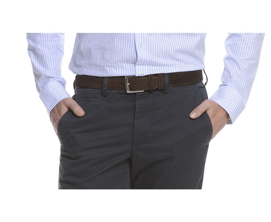 Ceinture luxe homme Velours Havane - WESTGATE SILVER