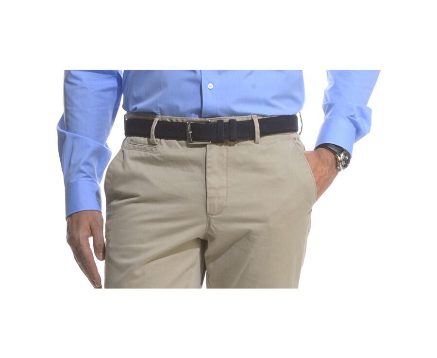 Ceinture luxe homme Velours Marine - WESTGATE SILVER