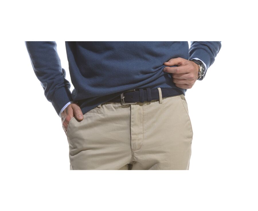 Ceinture luxe homme Velours Marine - WESTGATE SILVER