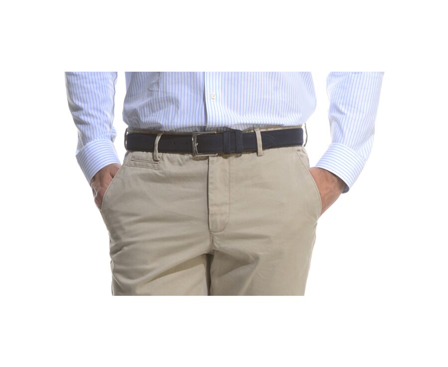 Ceinture luxe homme Velours Marine - WESTGATE SILVER