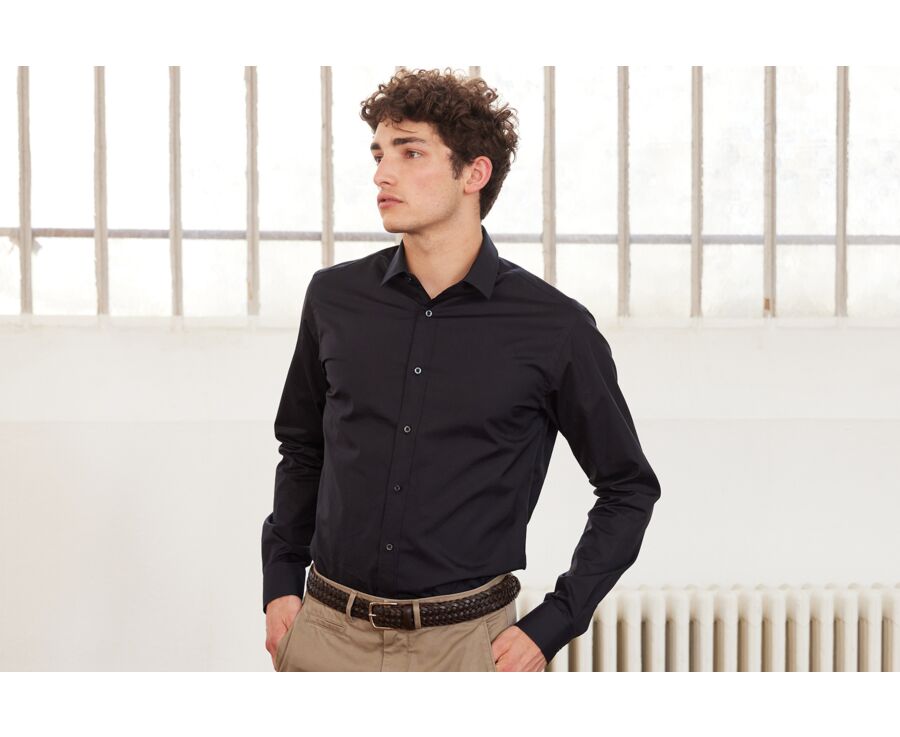 Chemise noire coton popeline - Col français - LOUIS
