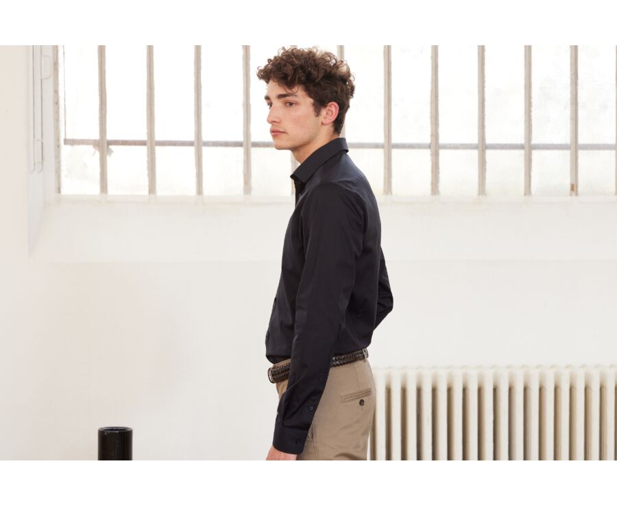 Chemise noire coton popeline - Col français - LOUIS