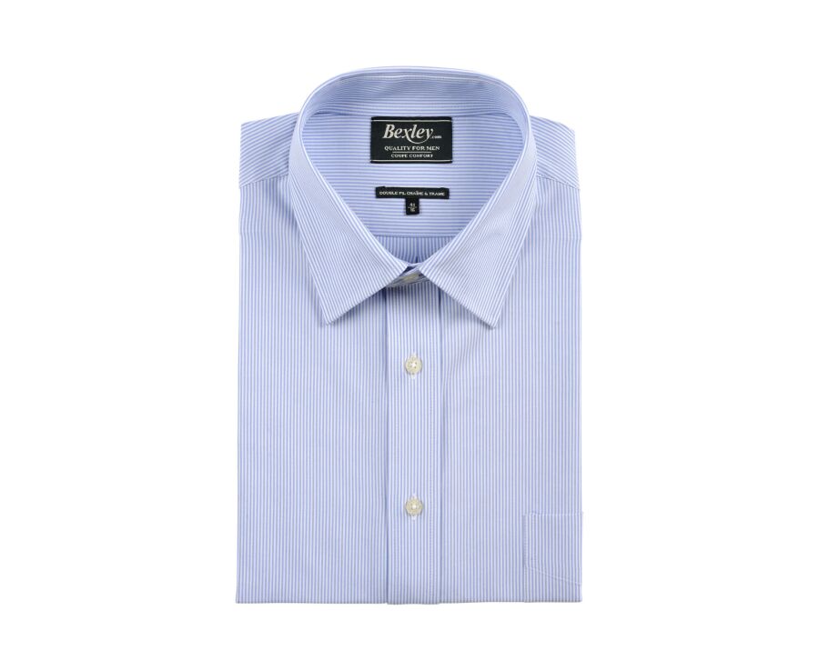 Chemise à fines rayures bleues poche poitrine - AUGUSTIN