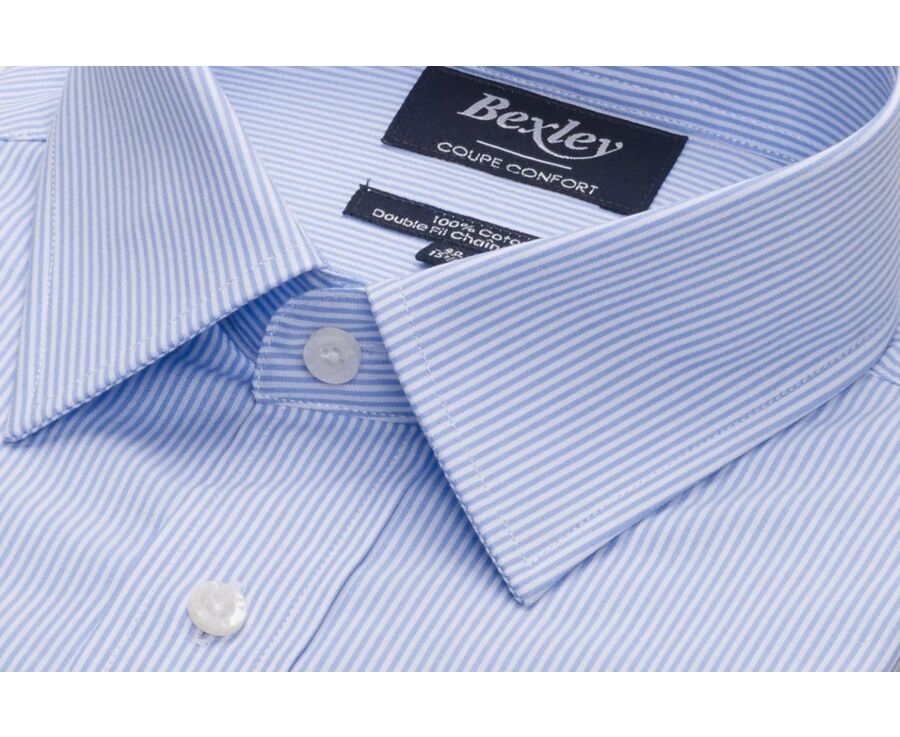 Chemise à fines rayures bleues poche poitrine - AUGUSTIN