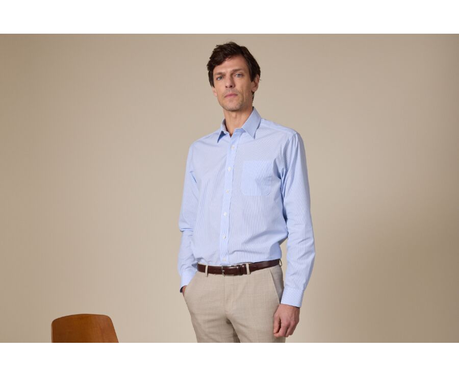 Chemise à fines rayures bleues poche poitrine - AUGUSTIN