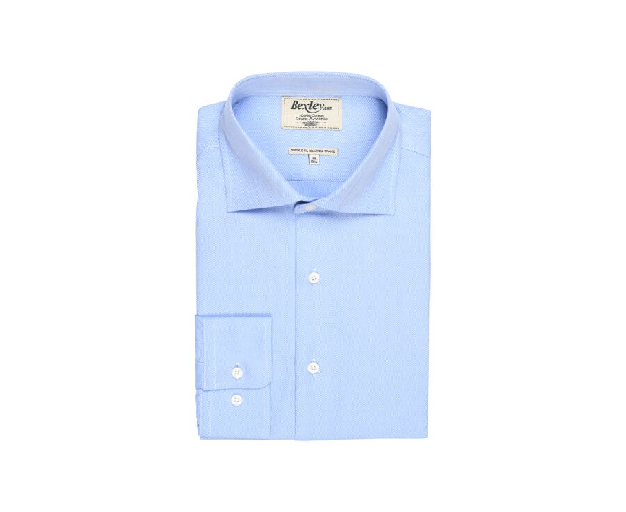 Chemise bleue twill chevrons - Col italien - LUIGI
