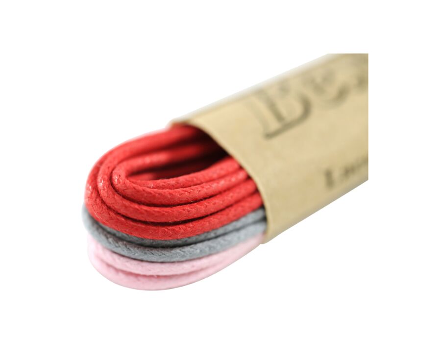 3 paires de lacets pour chaussures ville - Rouge, Gris et Rose